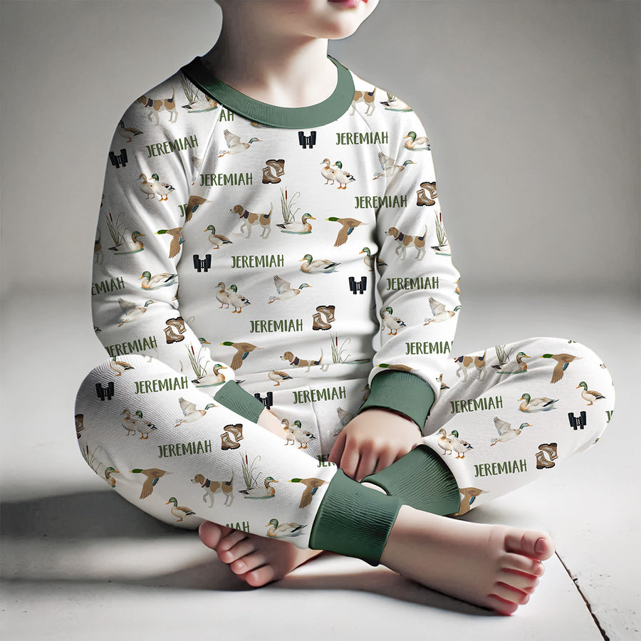 Duck Hunter Personalized Pajamas for Boys, Hunting Theme, Soft Knit, Ages 2-14