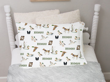 Personalized Duck Hunter Pillowcase for Boys, Soft Minky Hunting Theme Bedding Gift