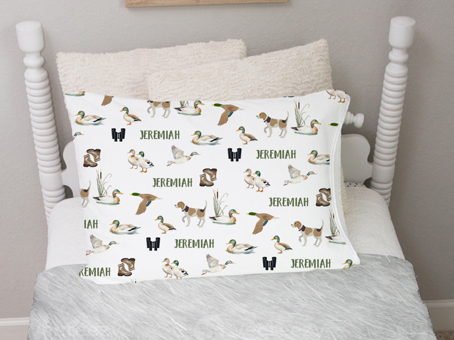 Personalized Duck Hunter Pillowcase for Boys, Soft Minky Hunting Theme Bedding Gift