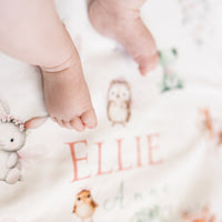 Personalized Baby Blanket – Woodland Animal Blanket with Satin Trim Edge, Pink Keepsake