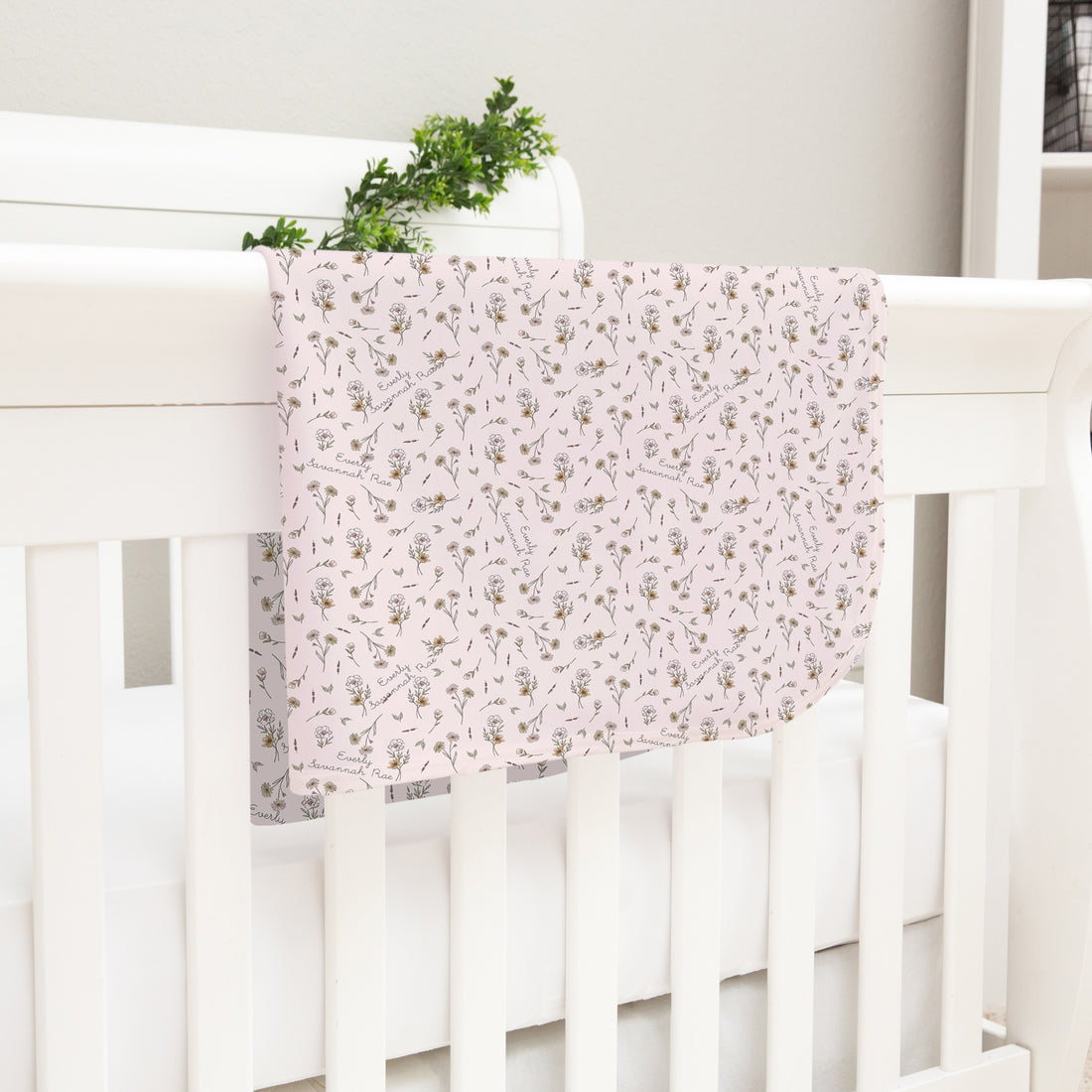 Personalized Baby Blanket - Floral Baby Receiving Blanket with Satin Trim | Boho Nursery Decor