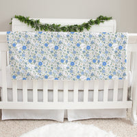 Blue English Floral Personalized Minky Baby Deluxe Blanket for Girls