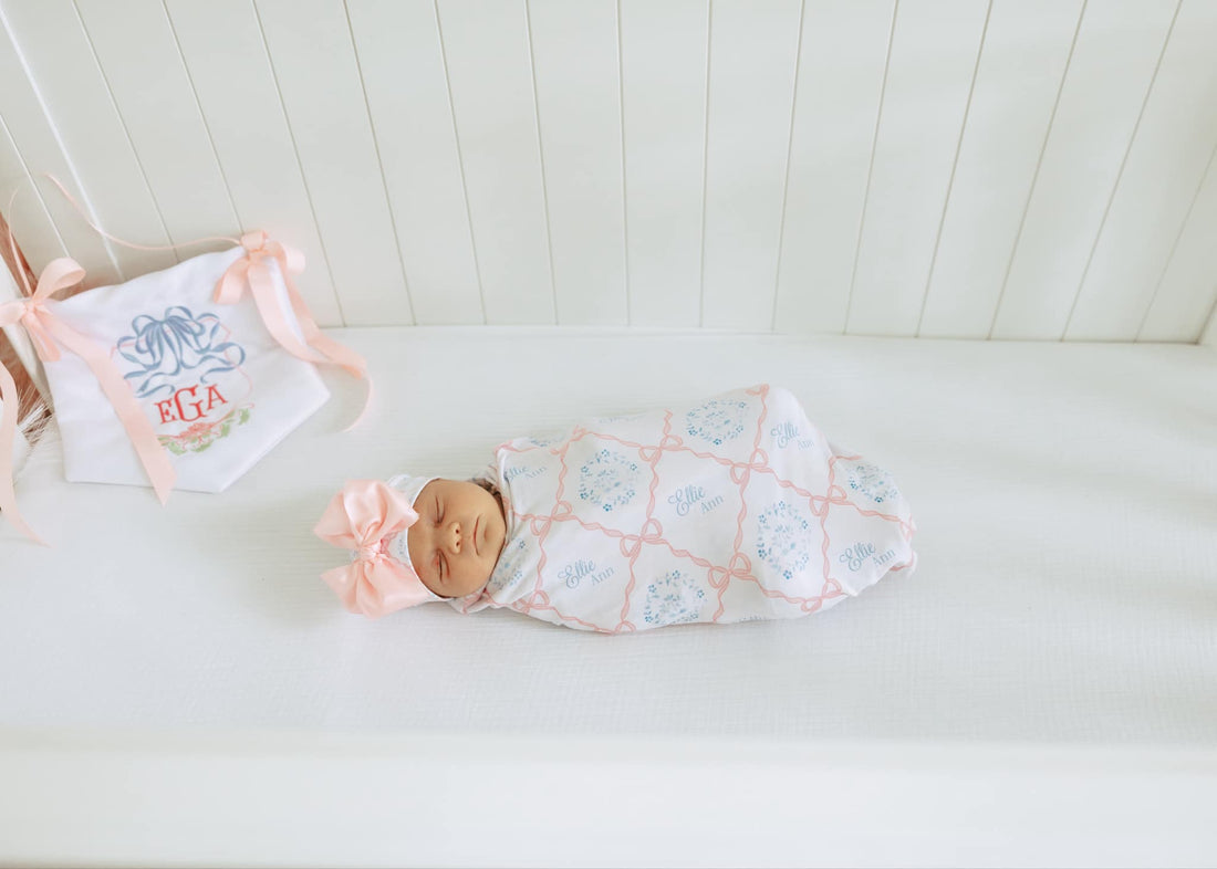 Pink Heirloom Bows Stretchy Swaddle Blanket