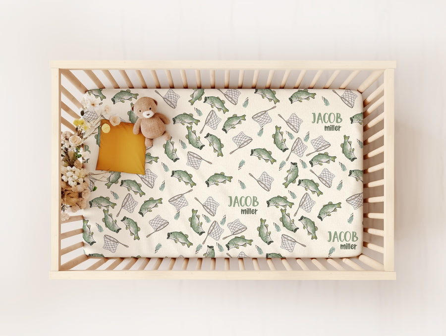 Bass Fisherman Baby Boy Personalized Crib Sheet