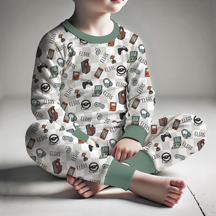 Gamer Kid Personalized Pajamas for Boys - Soft Knit Video Game Theme PJ's