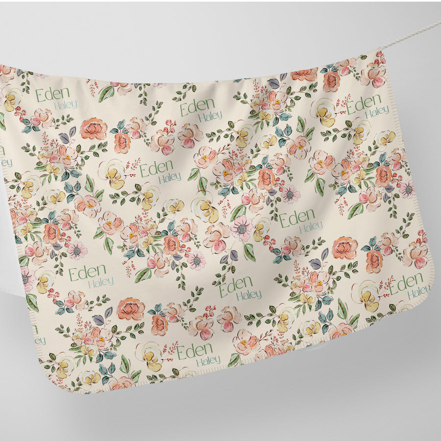 Garden of Eden Baby Girl Personalized Swaddle Blanket