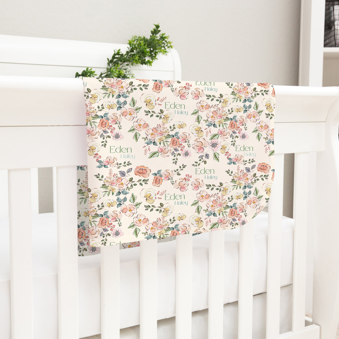 Personalized Baby Blanket – Garden of Eden Floral Baby Receiving Blanket with Satin Trim