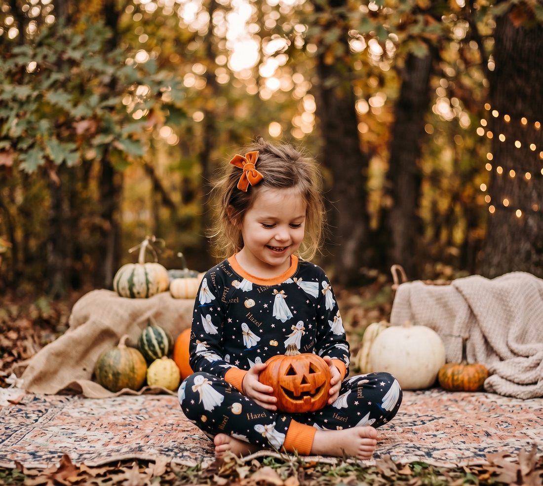 Halloween Pajamas Girls - Personalized Pumpkin Print PJs With Pink Bows (Copy)