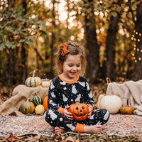 Halloween Pajamas Girls - Personalized Pumpkin Print PJs With Pink Bows (Copy)