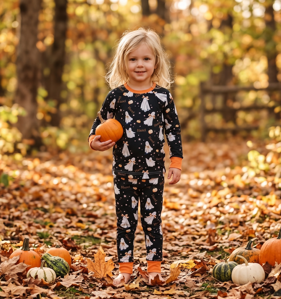 Halloween Pajamas Girls - Personalized Pumpkin Print PJs With Pink Bows (Copy)
