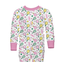 Girls Pickleball Pajamas - Personalized Kids Sleepwear with Custom Name Embroidery