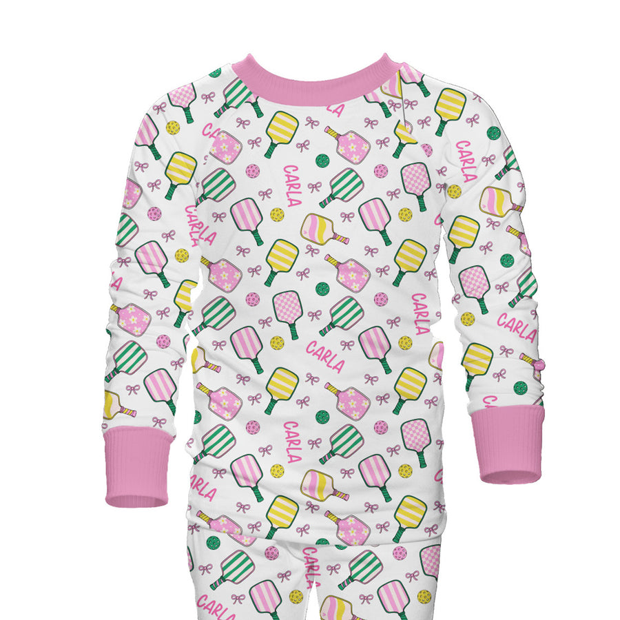 Girls Pickleball Pajamas - Personalized Kids Sleepwear with Custom Name Embroidery
