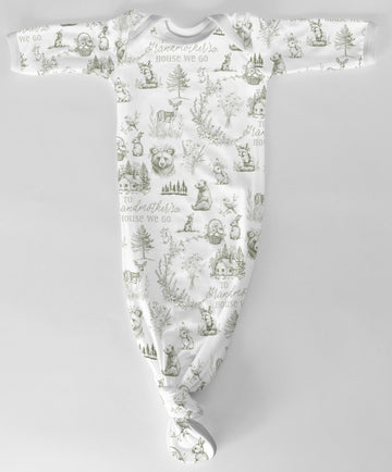 "To Grandmother's House We Go" Green Infant Tie Gown • Long Sleeve Newborn Sleepwear