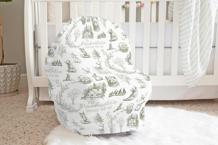 To Grandmother’s House We Go Stretchy Car Seat Cover • Green, Pink, Blue