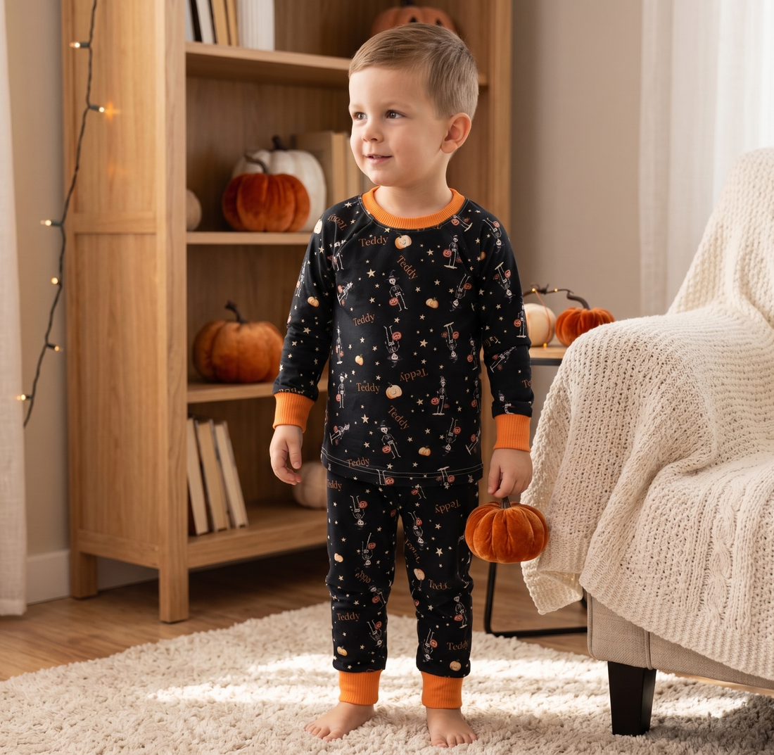 Halloween Pajamas Girls - Personalized Pumpkin Print PJs With Pink Bows (Copy)