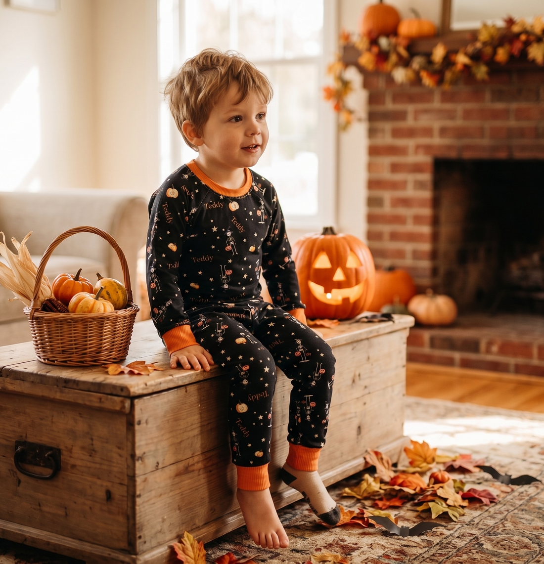 Halloween Pajamas Girls - Personalized Pumpkin Print PJs With Pink Bows (Copy)