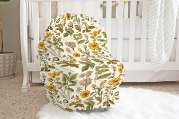 Floral Car Seat Cover – Harvest Floral Design Baby Travel Cover, Breathable Jersey Knit