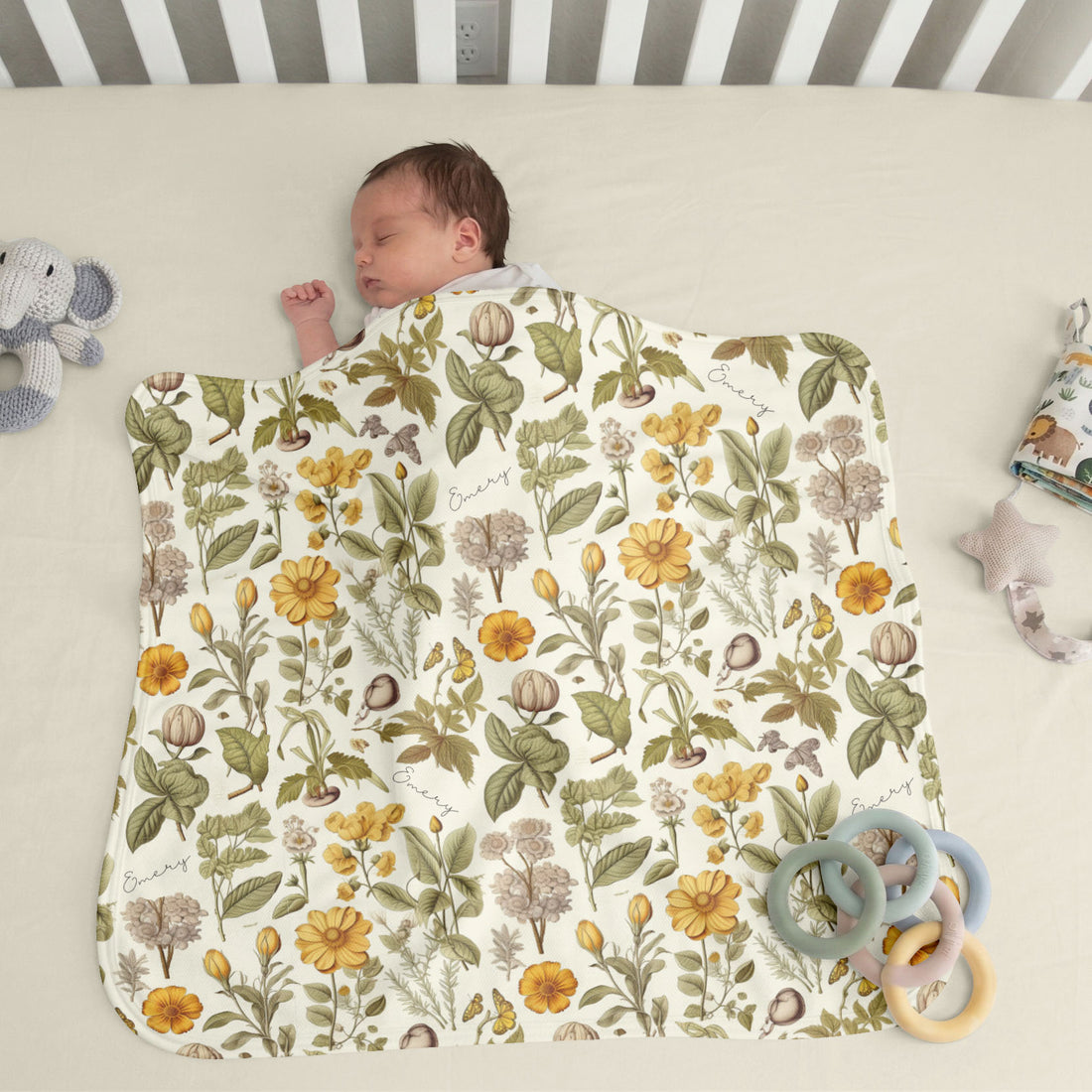 Harvest Floral Personalized Keepsake Baby Blanket Boho Fall Nursery Gift