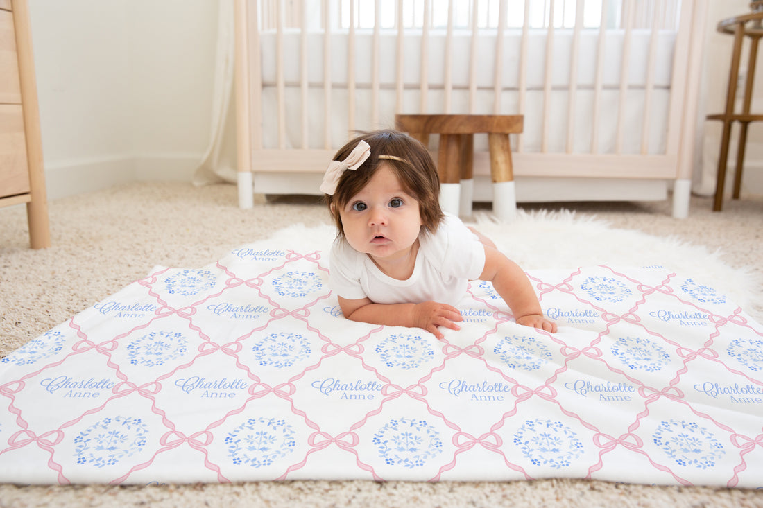 Pink Heirloom Bows Minky Personalized Baby Deluxe Blanket