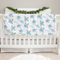 Hydrangeas Deluxe Minky Baby Blanket, Ultra Plush Light Blue Floral Blanket with Soft Minky Backing