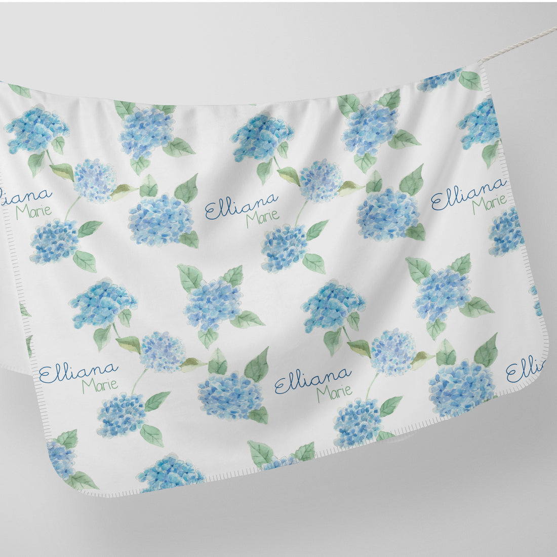 Blue Floral Baby Swaddle - Personalized Soft Jersey Stretch Fabric Blanket for Girls