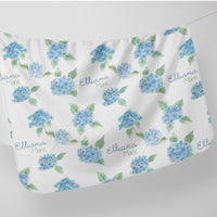 Blue Floral Baby Swaddle - Personalized Soft Jersey Stretch Fabric Blanket for Girls