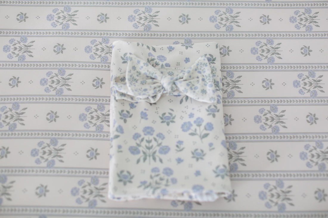 Antique Plum Floral Crib Sheet and Swaddle Set with Headband, Striped Baby Girl Nursery Bedding Gift