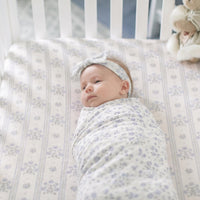 Antique Plum Floral Crib Sheet and Swaddle Set with Headband, Striped Baby Girl Nursery Bedding Gift