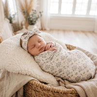 Antique Plum Floral Crib Sheet and Swaddle Set with Headband, Striped Baby Girl Nursery Bedding Gift