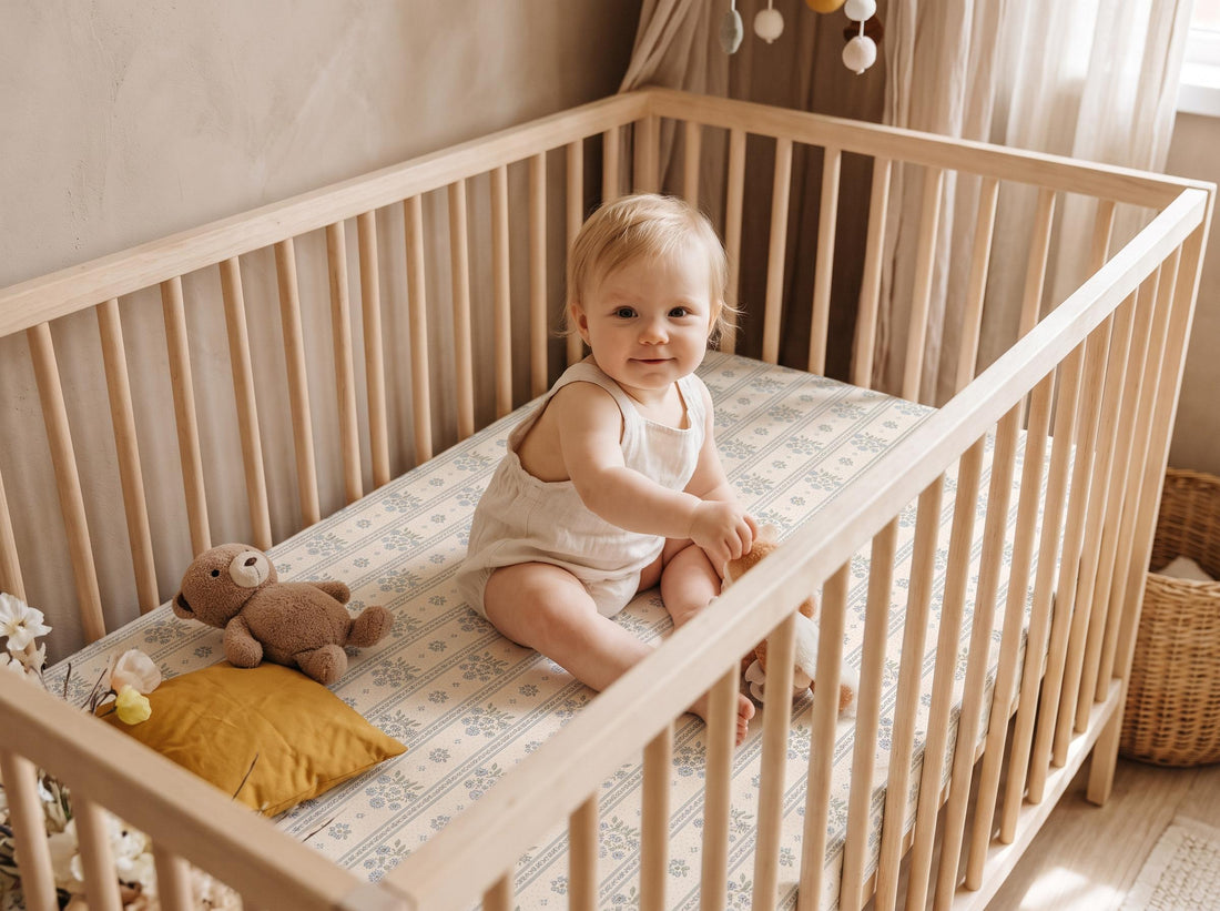 Antique Plum Floral Crib Sheet and Swaddle Set with Headband, Striped Baby Girl Nursery Bedding Gift