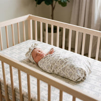 Antique Plum Floral Crib Sheet and Swaddle Set with Headband, Striped Baby Girl Nursery Bedding Gift