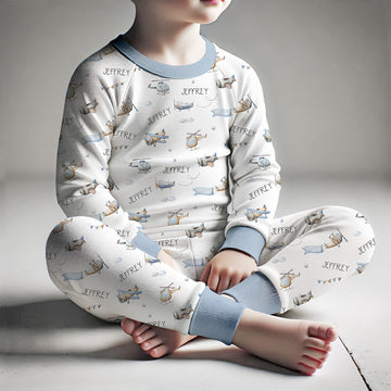 Jeff the Pilot Personalized Pajamas for Boys - Aviation Print(3 months to kids 14)
