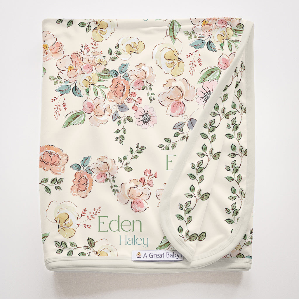 Garden of Eden Baby Girl Personalized Swaddle Blanket