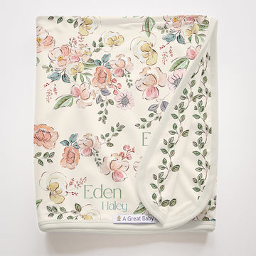 Garden of Eden Baby Girl Personalized Swaddle Blanket