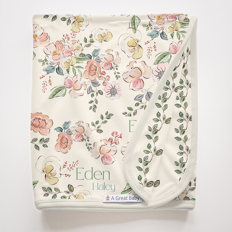 Garden of Eden Baby Girl Personalized Swaddle Blanket