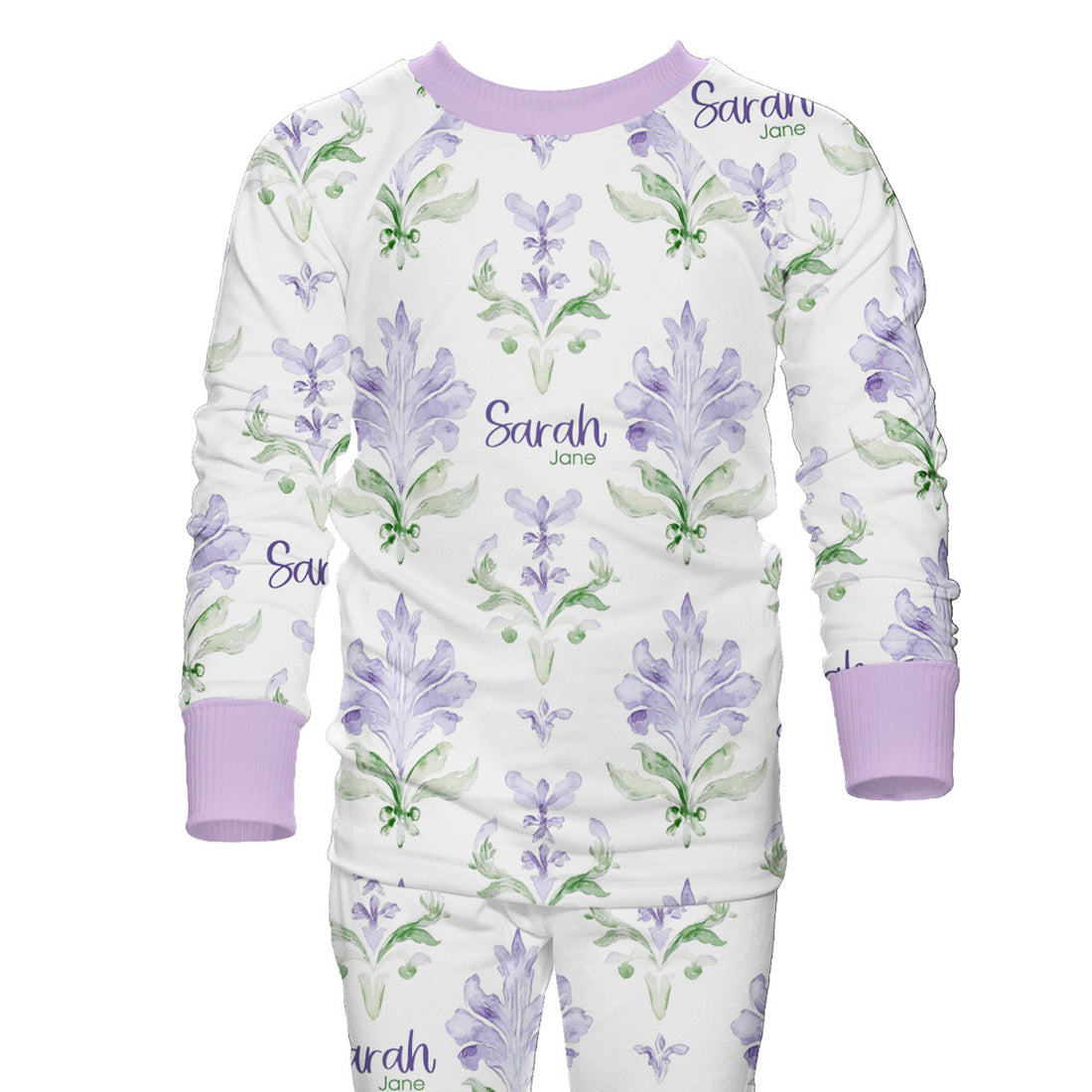 Lavender Damask Pajamas - Personalized Girls Sleepwear With Floral Print Comfort