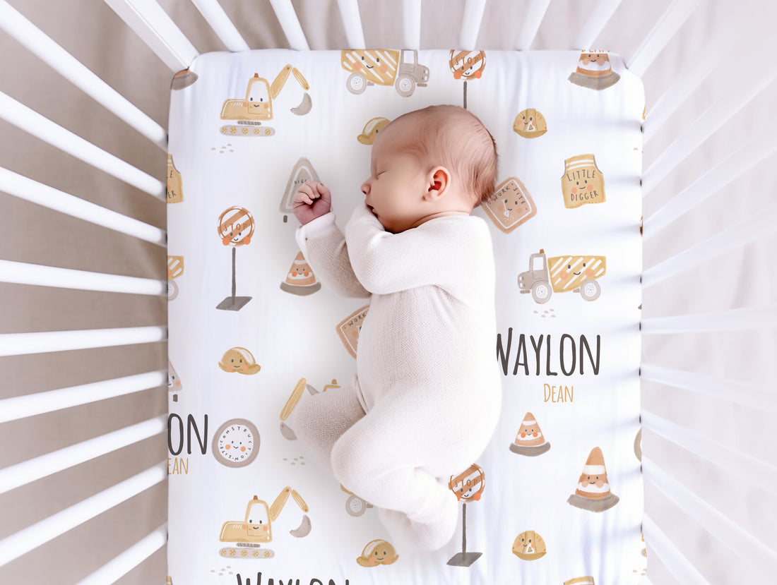 Little Diggers Baby Crib Sheet with Name