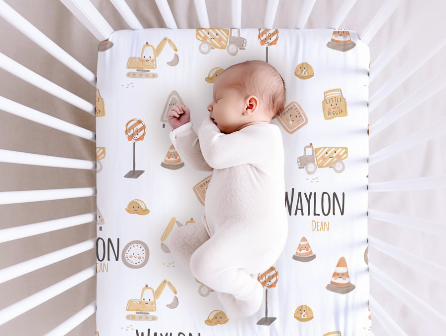 Little Diggers Baby Crib Sheet with Name