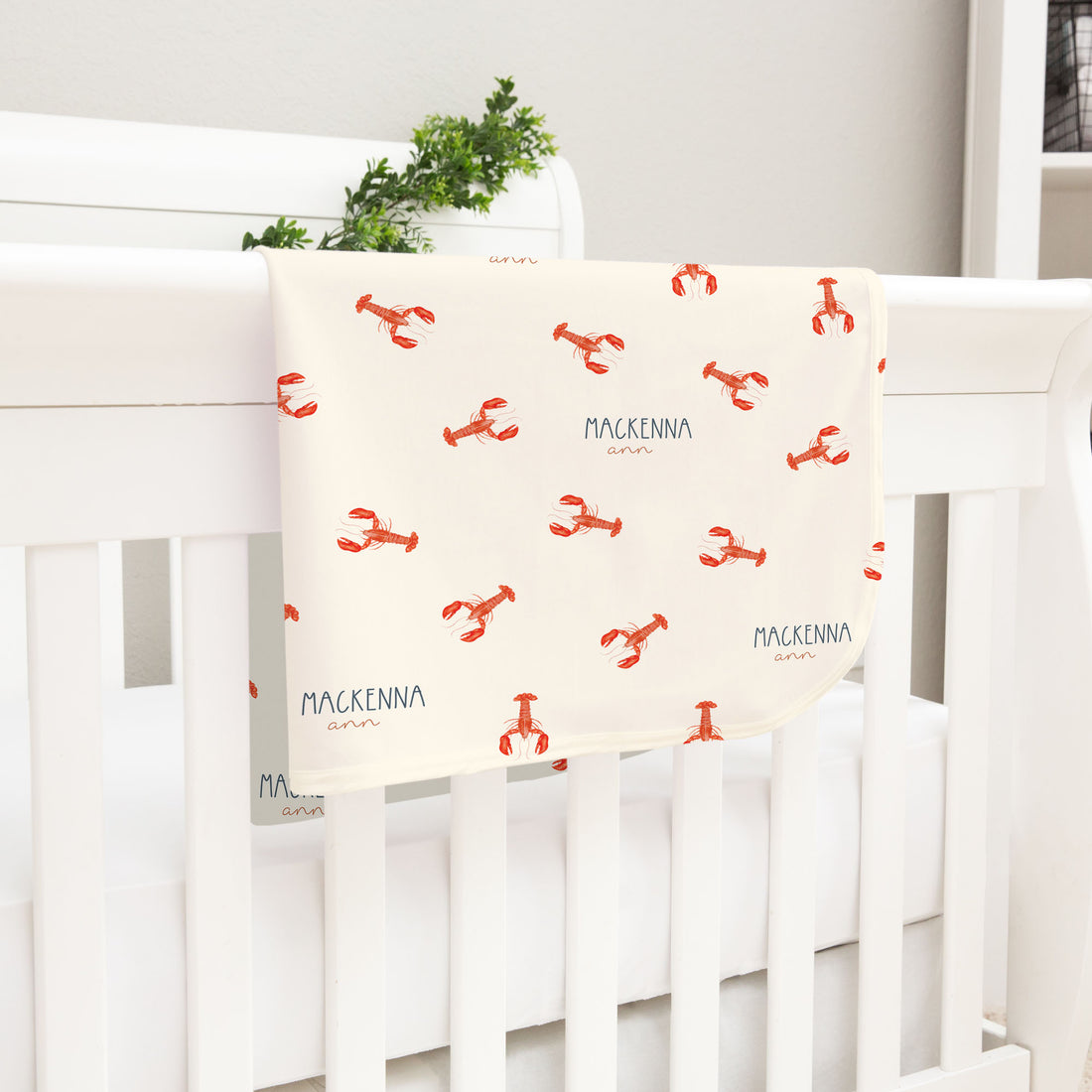 Little Lobsta Personalized Keepsake Baby Blanket Nautical Coastal Ocean Nursery Gift