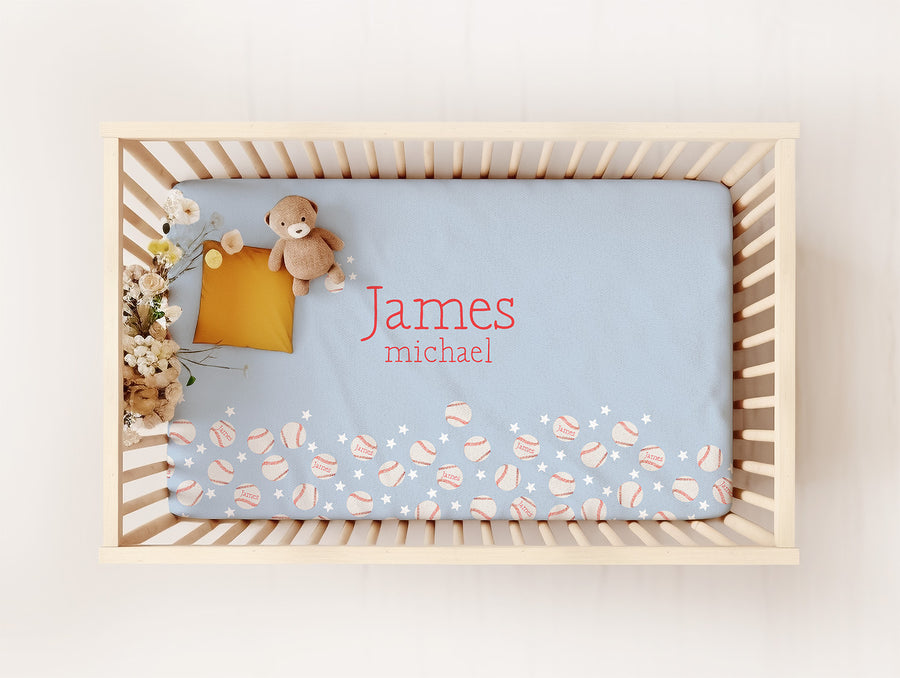 Personalized Baseball Crib Sheet in Soft Double-Brushed Knit - Perfect for Little Sluggers' Nursery