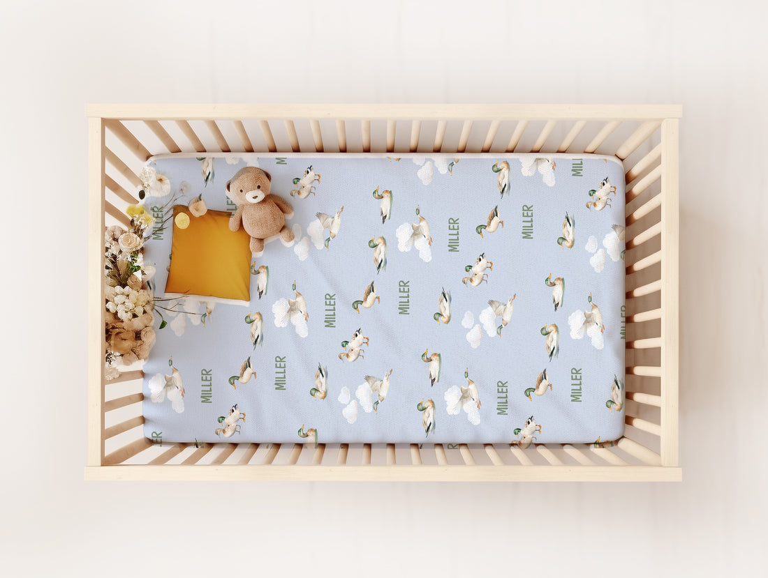 Mallard Ducks Crib Sheet Personalized for Baby Boy