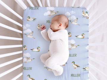 Mallard Ducks Crib Sheet Personalized for Baby Boy