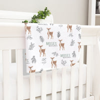 Personalized Keepsake Baby Blanket -- Moses Deer Woodland Nursery Heirloom Gift