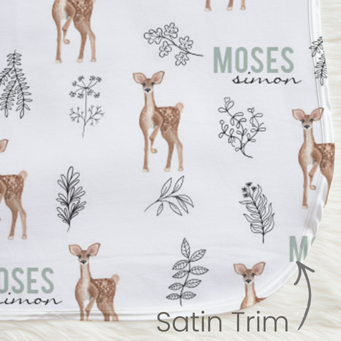 Personalized Keepsake Baby Blanket -- Moses Deer Woodland Nursery Heirloom Gift