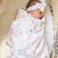 Personalized Baby Blanket – Pink Floral Baby Receiving Blanket With Satin Trim Edges Pretty In Pink