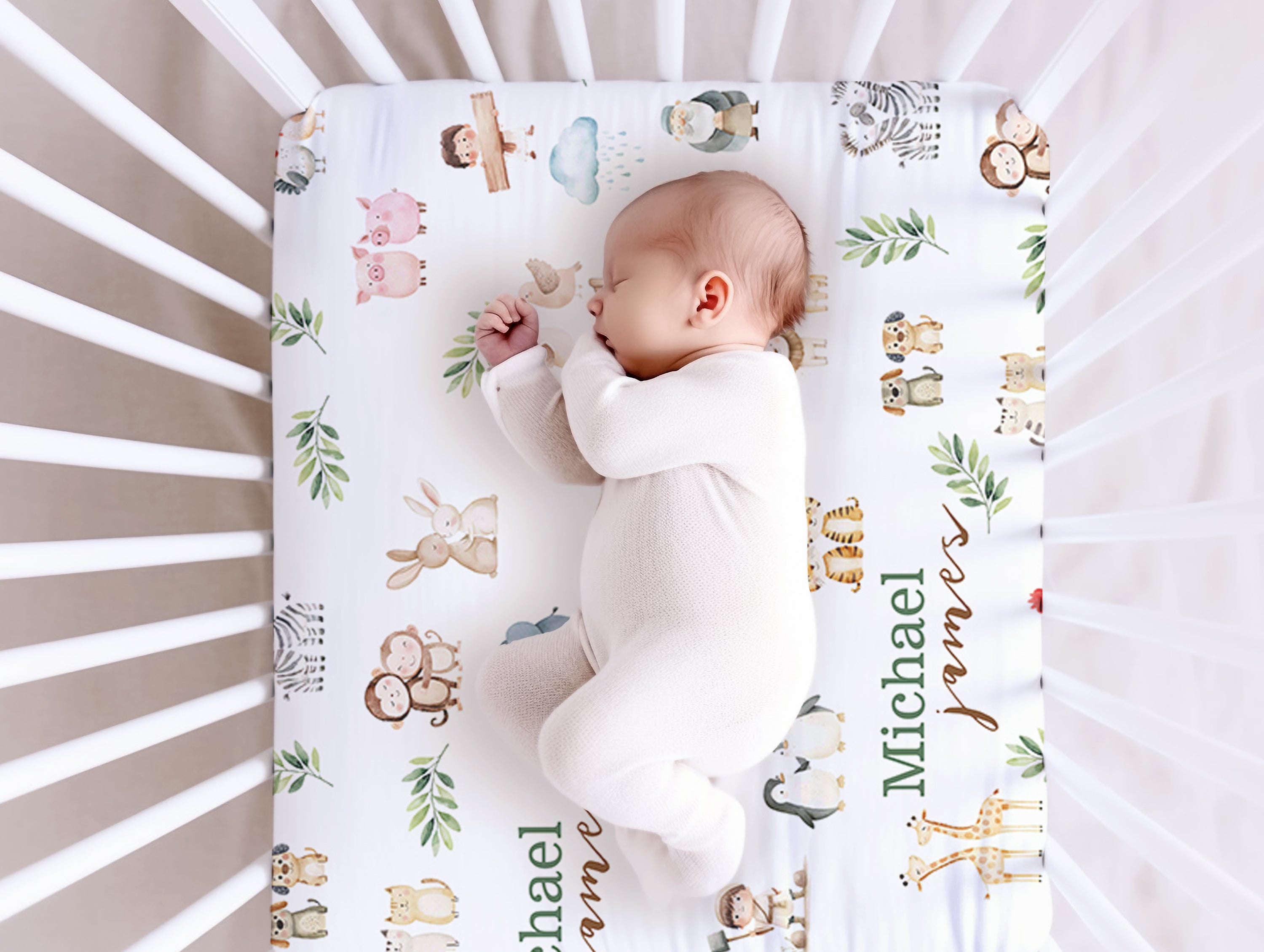 Personalized Crib Sheet - AGreatBaby Noah's Ark Design