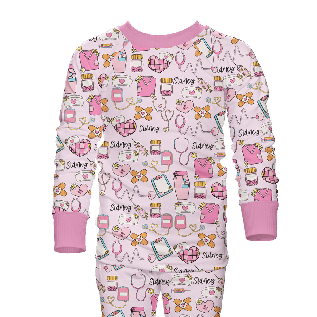Pink Nurse Pajamas - Personalized Kids Sleepwear With Custom Name Print