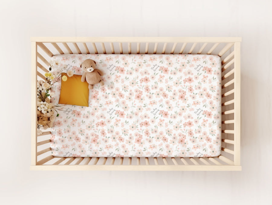 Personalized Peach Blossom Crib Sheet for Baby Girls