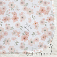 Personalized Baby Blanket – Peach Blossom Floral Receiving Blanket with Satin Trim