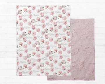 Pretty Peony Personalized Minky Throw Blanket for Girls